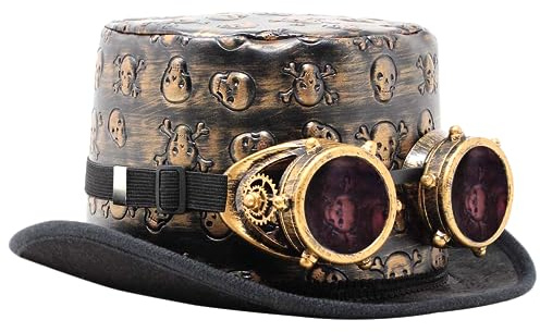 Spooktacular Creations Sombrero de copa victoriano steampunk con gafas clásicas Juego de accesorios vintage para disfraces de Halloween para adultos