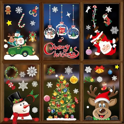 Adesivi per finestre di Natale Bblike 8 fogli Window Sticker Decor Fiocchi di neve Fiocchi di neve Immagini per porte, vetrine, frontali in vetro, decorazione natalizia riutilizzabile