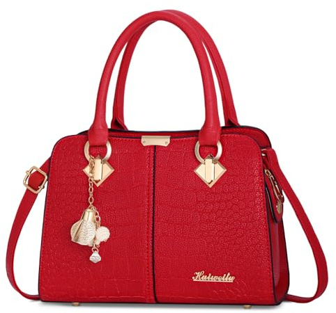 FORRICA Borsa a Mano Donna Elegante Borsa a Tracolla con Ciondolo Squisito PU Pelle Borsetta Borse a Spalla per Shopping Pendolarismo Rosso A