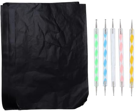 100 Sheets Carbon Paper for Tracing, A4 Graphite Transfer Copy Paper, Carbon Paper Sheets with 5 Pieces Embossing Styluses Stylus Dotting Tools for Tracing on Fabric, Paper, Cloth, Cardboard, Canvas
