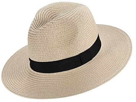 Panama Hat Rollable Straw-Fedora Summer Beach Sun Hats Protection UPF50+ Wide Brim Floppy Ladies Straw Sunhat for Men Women Packable Holiday Beach Accessories