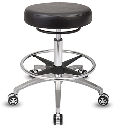 Staboos Rollhocker bis 160 kg - Rundsitz mit Ringauslösung - Drehhocker (Rollen und Fußstütze) Praxishocker höhenverstellbar (55 cm bis 75 cm) Rund