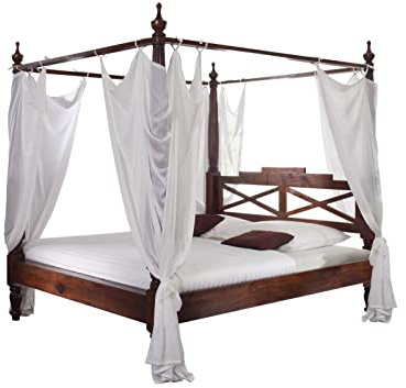 MASSIVMOEBEL24.DE Lit à baldaquin 180x200 Acacia laqué Nougat Oxford #246