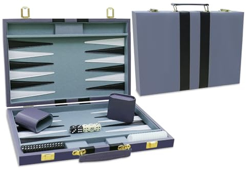 Backgammon Set - Classic Board Game with Premium Leather Case - Portable Travel Strategy Backgammon Game Set for Adults, Kids - Suitable as (15inch, Gray)