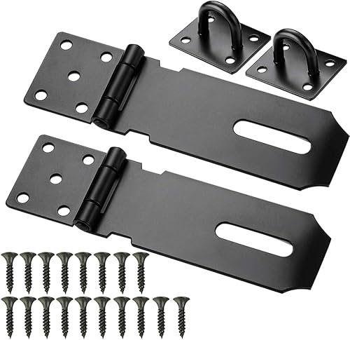 2 Stücke Vorhängeschloss Haspe 4 Zoll, 5 Zoll 304 Edelstahl Schlossriegel Überfalle Schloss, Sicherheitsüberfalle mit Schrauben, Edelstahl Türschloss Hasp für Tür Fenster Schrank(Schwarz)