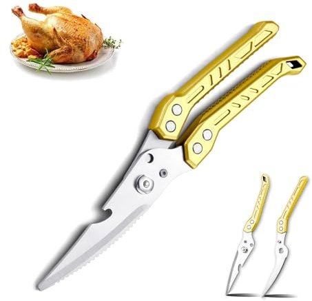Bestdin Abnehmbare Geflügelschere, Mehrzweck Küchenschere aus Edelstahl, 25.5cm Haushaltsschere mit Sicherheitsschloss, Knochenschere zum Schneiden von Knochen, Fleisch, Geflügel, Fisch, Gold