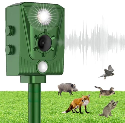HONGXIAN Ultraschall Solar Tiervertreiber, Starkes Blinken + Akustischer Alarm Tierabwehr, gegen Katzen, Hunde, Marder, Tierabwehr, Marderschreck bis zu 10m Reichweite, Frequenz 13-45 kHz