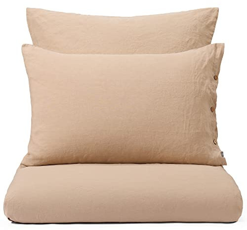 URBANARA Leinen-Bettwäsche Mafalda 135x200 cm + 80x80 cm I 100% Leinen Made in Portugal Oeko Tex Standard 100 I Hochwertig & Nachhaltig Kühlende Sommerbettwäsche I Mokka