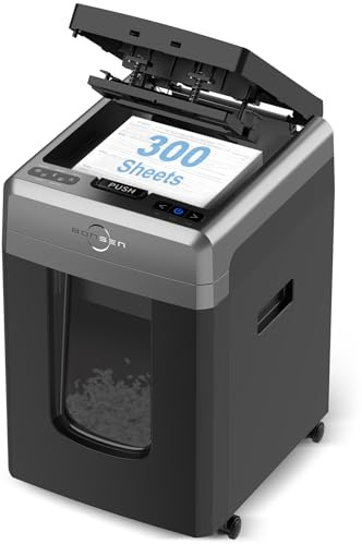 BONSEN 300-Sheet Auto Feed Paper Shredder, 60 Minutes Non-Stop Commercial Grade Heavy Duty Shredders for Office, 8.1 Gallon Micro Cut Document Shredder, P-4 Security Level,58dB Super Quiet (S3113)