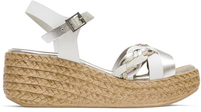 Porronet Sandalo Con Zeppa In Pelle Bianca Argento Diana, bianco argento, 39 EU