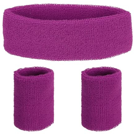 QUARKZMAN Set de Banda para el Sudor Diadema Deportiva y Set de Muñequera 7x2 Diadema Absorbente de Sudor Que Absorbe la Humedad para Ejercicio de Entrenamiento Baloncesto (Morado)
