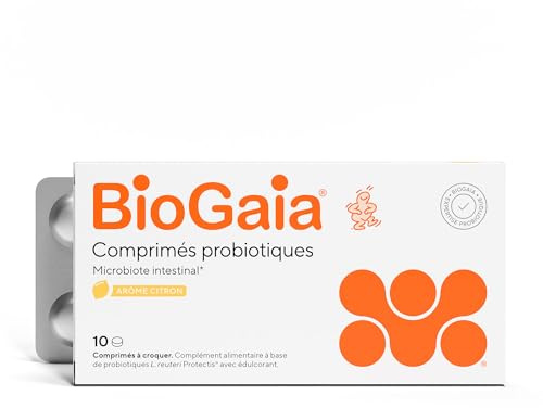 BioGaia Tabletas Probióticas para Adultos | Equilibrio de la Flora Intestinal | Suplemento Dietético | Contiene L. reuteri Protectis | Aroma Limón – 30 Tabletas masticables
