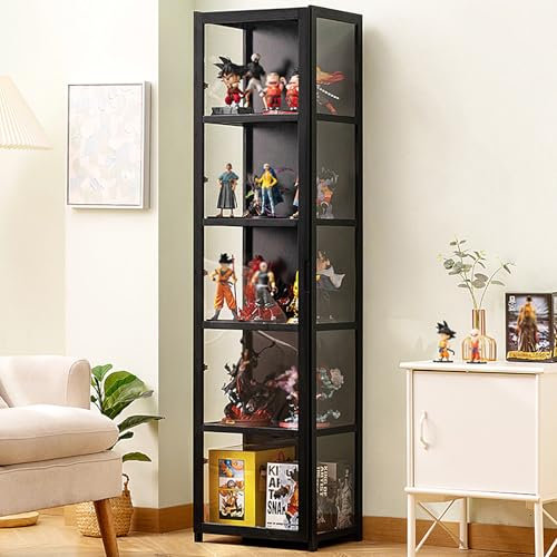 Wetsfgdg vitrinas de Cristal Expositor Negro, Mueble Expositor Vitrina, vitrinas para Colecciones de Coche, estanteria expositora para Colecciones, Vitrina de pie para Libros, Adornos, estatuas