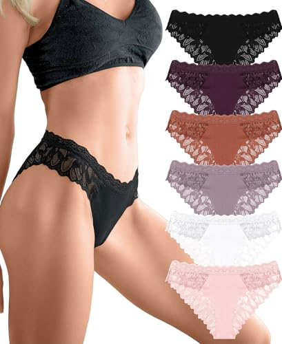 Sth Big Mutande Donna in Pizzo Lace Slip con Frontale in Cotone Intimo Donna Sexy e Confortevoli (M)