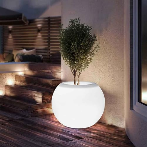 Générique Pot de Fleur LED Rechargeable avec Télécommande – Pot Lumineux Étanche 16 Couleurs pour Intérieur Extérieur, Déco Jardin Balcon Terrasse, Alternative au Pot Solaire,One Size,White