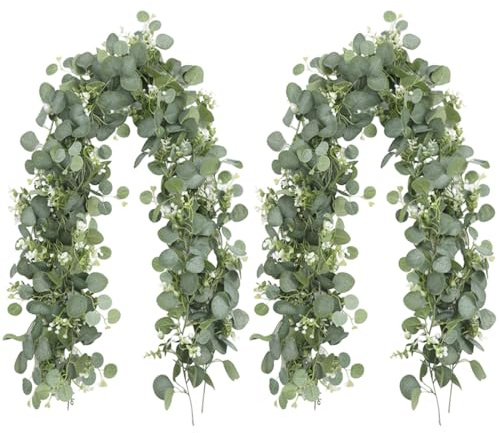 Guirnalda de eucalipto, 2 unidades, 1,8 m, planta artificial, guirnalda de flores, hiedra, decoración de comunión, verde eucalipto, para bodas, arcos, jardines, interiores y exteriores