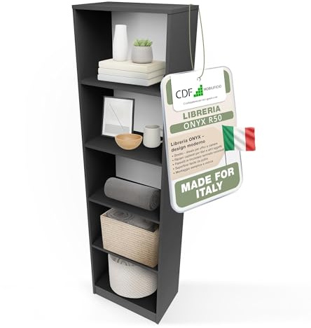 CDF Scaffale Libreria con Ripiani Organizzatore Scomparti Aperti per Libri Documenti Decorazioni Sala da Pranzo Ufficio Soggiorno Studio Camera da Letto Alto Moderno Verticale - Antracite 50 cm