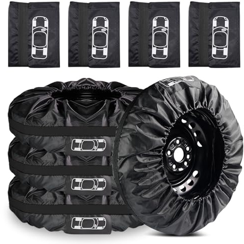 LEKEFETO Lot de 4 sacs à pneus 19-23 pouces : Housses de pneus étanches à l'eau et à la poussière avec poignée de transport, sac de pneus et couverture de pneus pour le stockage, le transport, la