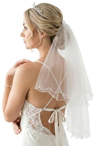 APLZGMG White Short Wedding Veil, Bride Veil, Wedding Veils for Brides, Bridal Veils Bachelorette Party Halloween Cosplay for Brides and Women