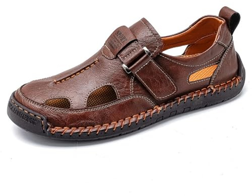 Hixingo Sandales Homme Cuir Randonnée Été Confortable Respirantes Antidérapantes Bout Fermé Chaussures d'été Légères Sandales Décontractées pour Randonnée Plage Marche Extérieur, 38-48