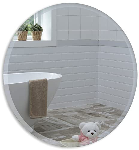 Neue Design Mood® Premium Round Bathroom Mirror, Wall Mounted Bevelled Circle Frameless Mirrors, Toilet Bedroom Hallway, (40cm x 40cm)