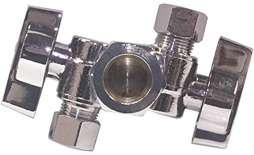 EZ-Fluid 5/8 Comp O.D X 3/8 Comp X 3/8 Comp 1/4 Turn Double Metal Two Handles Dual Outlet Brass Angle Stop Valve Water Shut Off Ball Valve For Water Pipes LF,Faucet Toilet,Dishwasher,Filter(1)