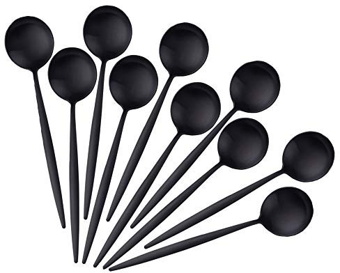BISDARUN Kaffeelöffel Edelstahl Teelöffel 12CM /4.8 Inches Mini Kuchen Löffel Spiegel Poliert Espressolöffel Set von 10 Schwarz