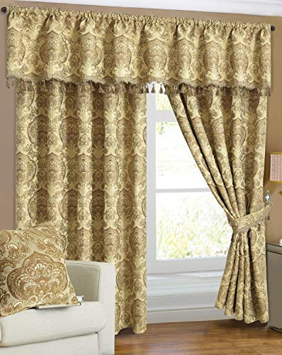 Jacquard Curtains Full Set Pencil Pleat Georgia with Pelmet and Tiebacks Fully Lined Window Drapes for Bedroom Living Room Interior Decoration