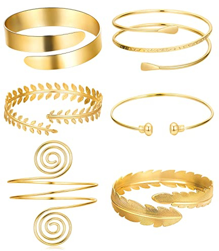 TOBENY 6 Pieces Arm Bracelet for Women Gold Mental Open Upper Arm Bangle Bracelet Simple Adjustable Armlet Armband Set