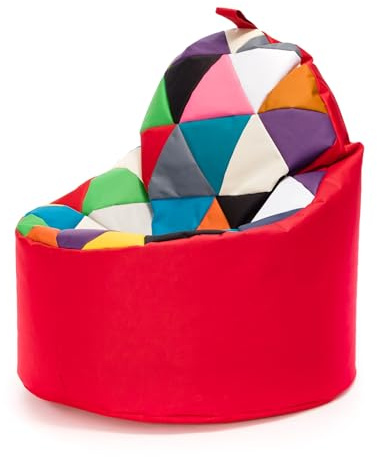 Ecopuf - Yoko Patchwork Pouf Fåtölj Utomhus - Sittpuff barnrum - Snygg Tygpåse - Avslappnande fåtölj - Heminredning - Fåtölj storlek XL - 70x75cm, - Röd Nc12