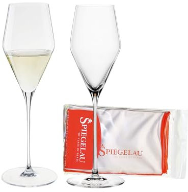 Spiegelau Definition Champagnerglas-Set 2-teilig mit Poliertuch, Sektgläser (250 ml) und Mikrofaser-Glasreinigungstuch (50 x 64 cm), Kristallglas