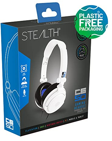 STEALTH C6-50 Stereo Gaming Headset - White & Blue, Multi-Platform Compatible with XBox One, Series S/X, PS4/5, Switch, PC, Mobile and Tablet, Foldable with Powerful 40mm Speakers, 3.5mm