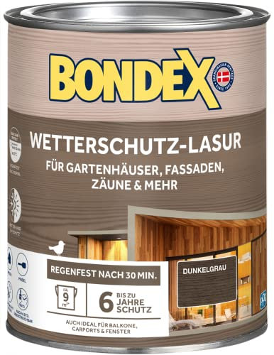 Bondex Wetterschutz Lasur Dunkelgrau 0,75 L für 9 m² | Tropf- und Spritzgehemmt | Exzellenter UV-Schutz | Sichere Anwendung ab 2 °C | seidenmatt | Wetterschutzlasur | Holzlasur