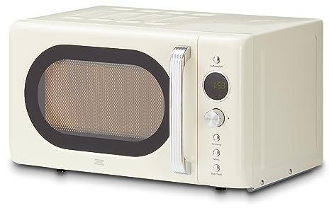 KHG Mikrowelle MW-20R2(C) 20L aus Metall in creme, 8 Automatikprogramme, 6 Mikrowellenleistungen, bis 1.200 Watt, inkl. LED-Anzeige, 60-Minuten-Timer, Drehteller und Kindersicherung