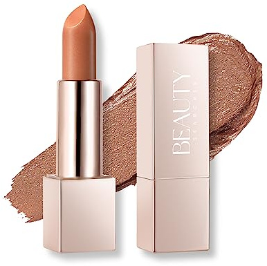 Beauty Searcher Rouge à Lèvres Metallic 3D Bright face rouge à Lèvres Hydratant Maquillage à Lèvres No Stick Cup Longue Durée Rouge à Lèvres Imperméable Brillant(Nude Gold)