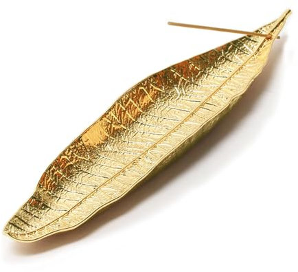 Porta incenso, 20,8 cm Bastoncini Portaincenso in Lega di Zinco, Bastoncini a Forma di Foglia, Per Casa, Ufficio, Yoga, Meditazione (Oro)
