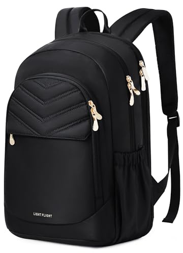 LIGHT FLIGHT Travel Backpack for Women, 15.6 Laptop Backpack with USB Charging Hole, Water Resistant, Large Capacity, Black Daypack for College, Work, Casual Computer Bags