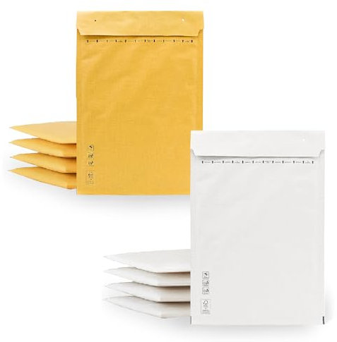 Gepolsterte Umschläge, Luftpolsterumschlag, Kraft-Weiß, Versandtaschen für Pakete, verschiedene Größen, m-office (120 x 220 mm, 10 Stück)