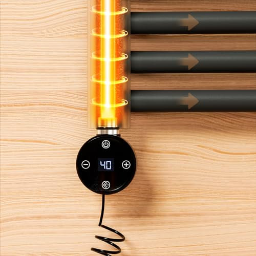 EMKE Heizstab für Badheizkörper mit Thermostat 300W, Heizpatrone für Heizkörper Handtuchheizkörper Elektrisch, Heizstab aus Edelstahl mit Elektronischer Temperaturregler und Timerfunktion Schwarz