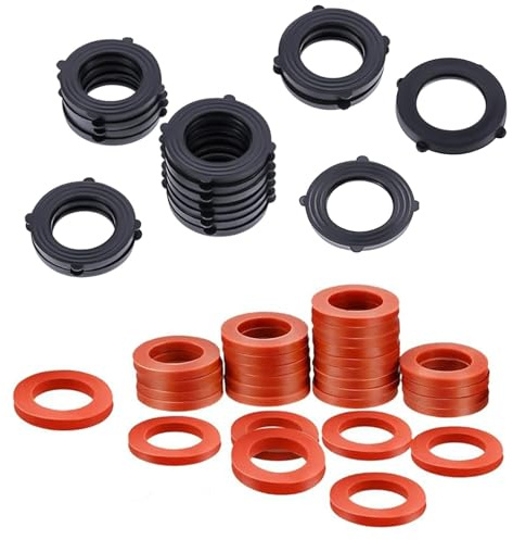 100 arandelas de goma para manguera de jardín, arandelas de goma resistentes para todos los accesorios estándar de manguera de jardín y grifo de agua de 3/4 pulgadas (negro + rojo)