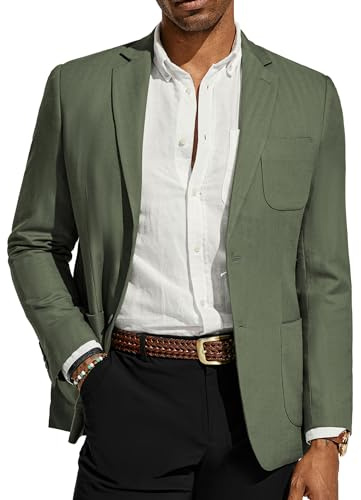 PJ PAUL JONES Chaqueta tipo blazer para hombre, de algodón y lino, ajuste regular, con dos botones, diseño de espiga
