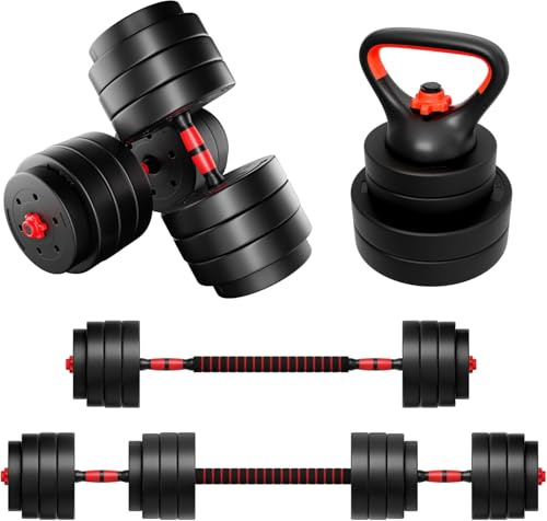 ATHLER Lion 45 - Hantelset 40kg - 4 in 1 Hantelset - Verstellbares Gewicht - 16 Hantelscheiben 2 Hantelstangen - Kurzhantel Langhantel Kettlebell - für Krafttraining Fitness Home Gym