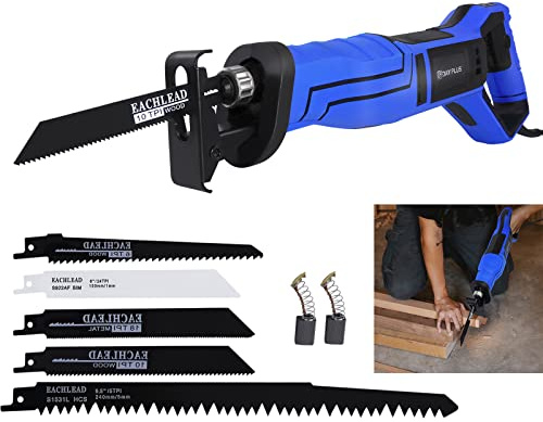 Sierra eléctrica de sable de 900 W, sierra de mano compacta con cable con 5 cuchillas, ideal para poda de corte de metal y madera, cambio de hoja sin herramientas, herramienta eléctrica para bricolaje