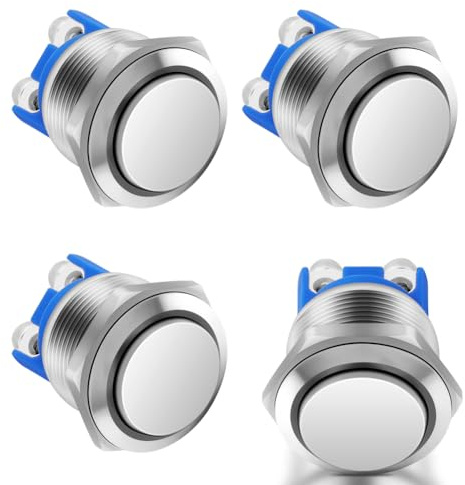 HOTUT 4 Pezzi Pulsante Impermeabile Momentaneo, Acciaio Inossidabile pulsante Rotondo, 16mm Pulsante Interruttore Momentaneo, pulsanti da pannello per DIY auto, Campanello, Barca(Testa Alta)