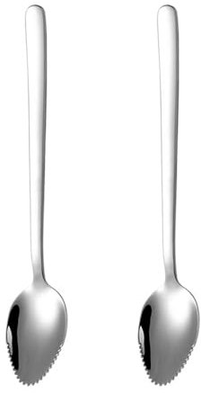 Starvway Lot de 2 cuillères à pamplemousse en acier inoxydable - Cuillère à dessert épaisse et lisse avec dentelée - Cuillère à melon
