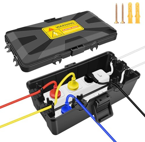 Preciva Kabelbox Wasserdicht,IP54 Waterproof,Steckdosenbox,Kabelbox Schwarz,Aussensteckdose Wasserdicht, Ideal zum Schutz von Verlängerungskabeln, Steckdosenleisten und Winkelsteckern (26x15x9cm)