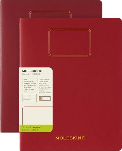 Moleskine Student Cahier Journal 2 anteckningsböcker med avtagbara vita sidor, kartong och klistermärken, färg röd, XXL storlek 21,6 x 27,9 cm