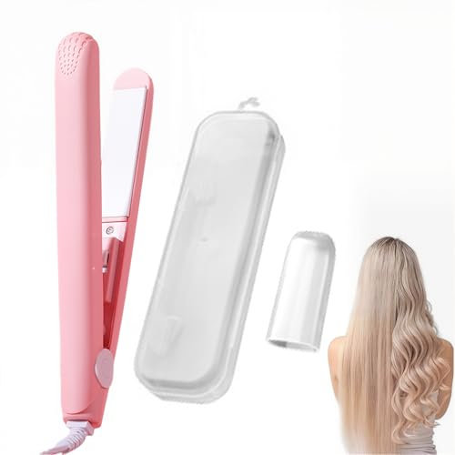 1 Stück Mini mit doppeltem Verwendungszweck, kleine Locken, Mini-Lockenstab und Glätteisen, Lockenstab, tragbar, Mit Aufbewahrungsbox und Hitzeschild für kurze Haare und alle Arten von Haaren (pink)