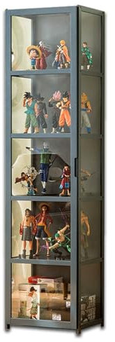 Koubhyj estanteria con Puertas de Cristal, Mueble Expositor Colecciones, Expositor Figuras, Gran Capacidad De Carga, para Colecciones Vitrina de Muñecas, 42x33x161cm Gris