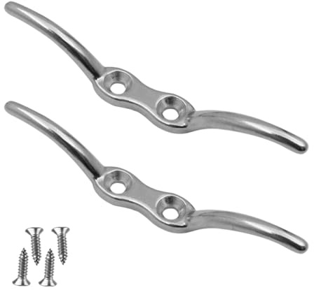 TRHDFW 4.3 Inch 2 Pcs Heavy Duty Cleat Hooks, 304 Stainless Steel Blind Cord Cleat Hook with Mounting Screws, Flagpoler Rope Cleat Hook Boat Mooring Accessories for Boats Yachts, Flagpole